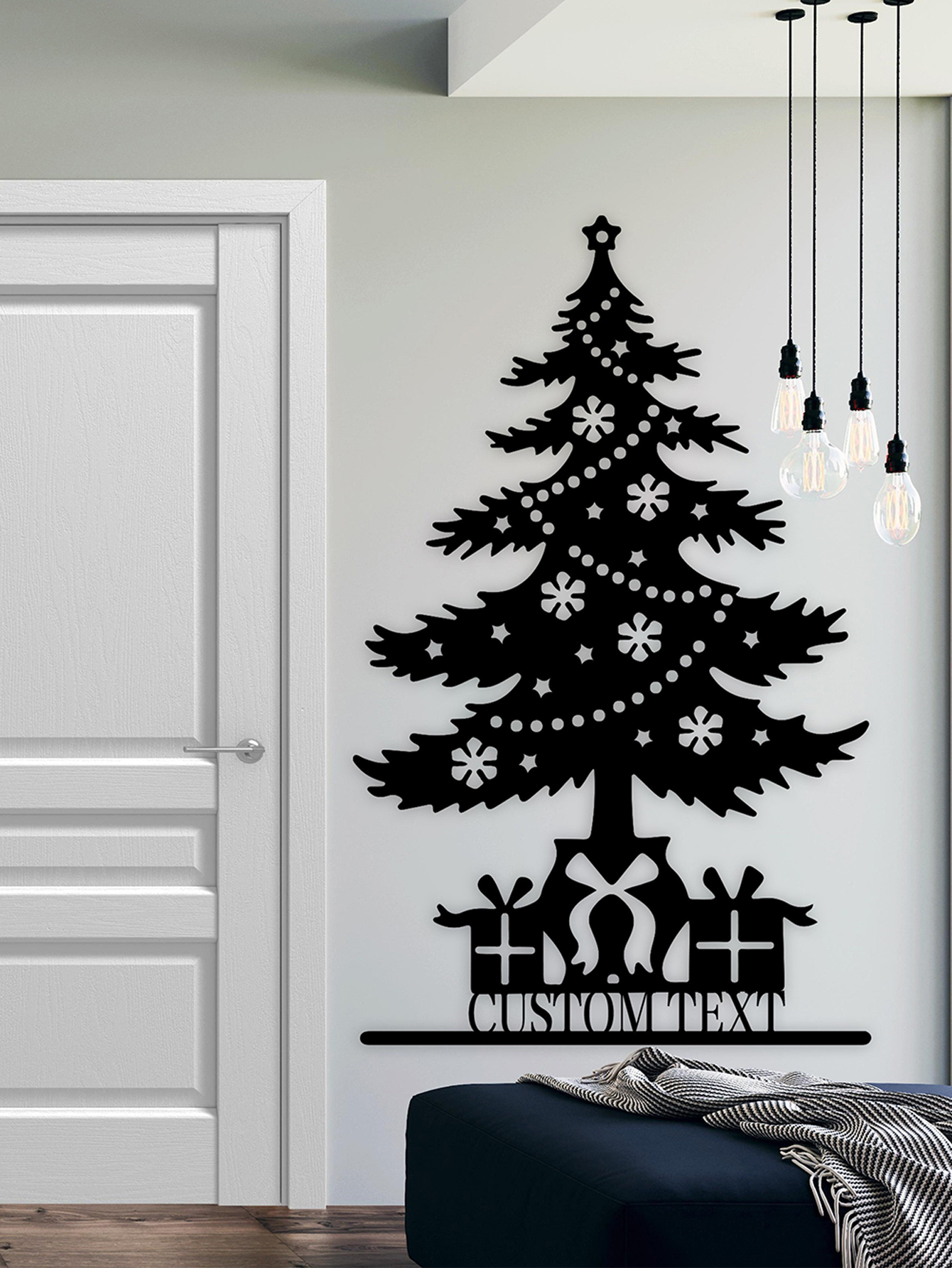 Holiday Metal Christmas Tree Decoration with Text